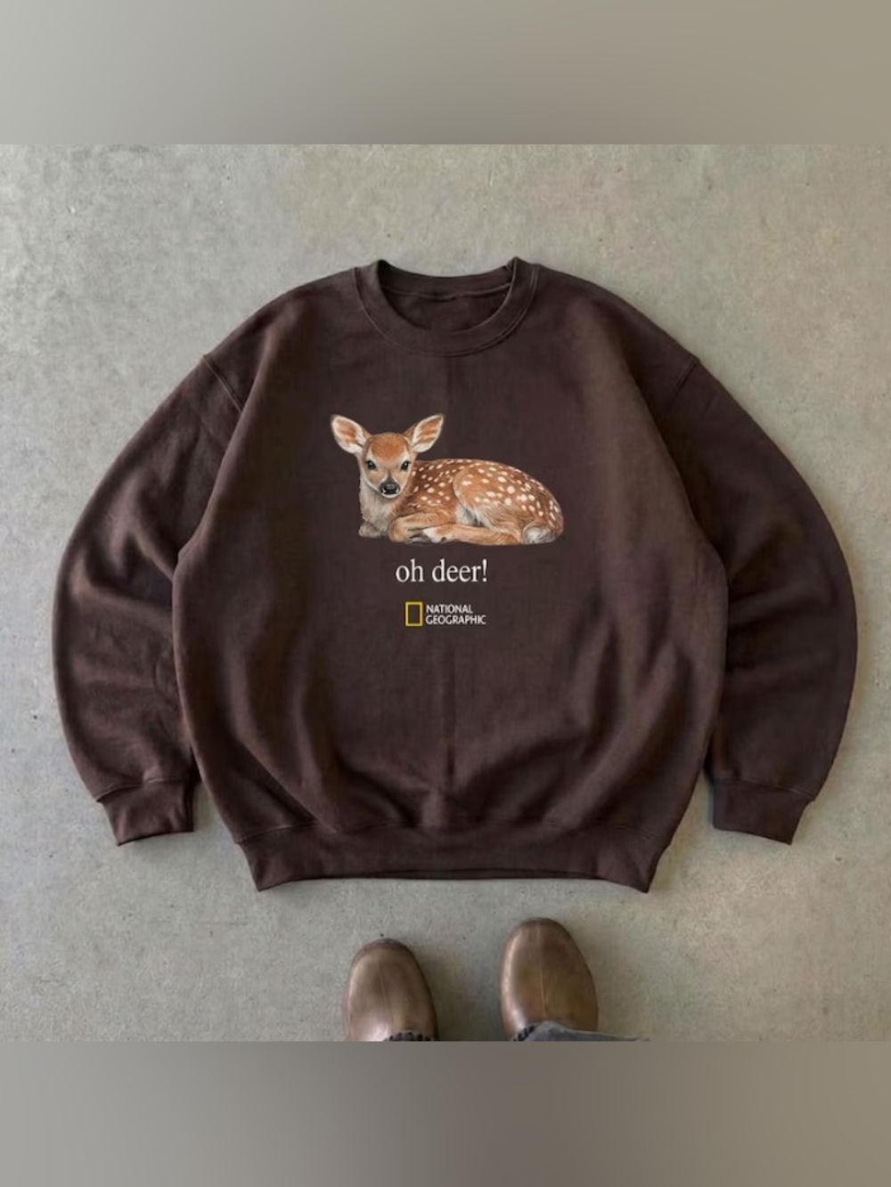 Oh Deer Baby Deer Graphic Sweatshirts, National Geographic Style Print Crewneck